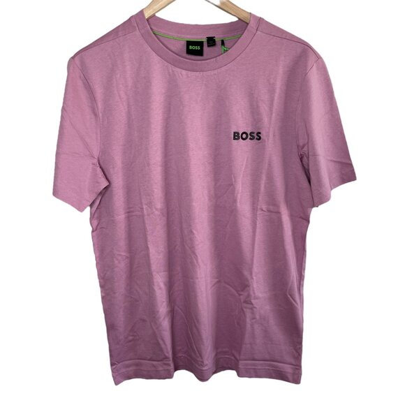 Hugo Boss Mens Pink Purple Thompson Crew Neck Logo Cotton T-Shirt Small - Picture 1 of 10